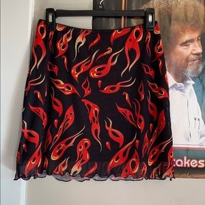 Flame Print Lettuce Edge Skirt